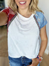 American Flag Distressed Knit Top with Sequin Sleeves