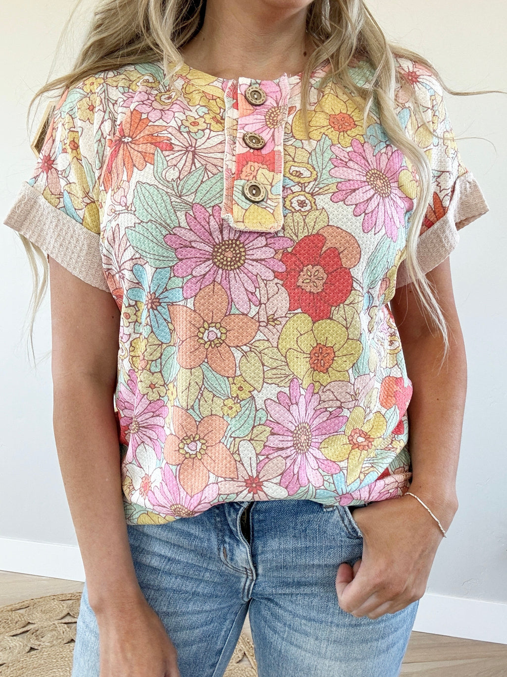 Power Flower Printed Waffle Top