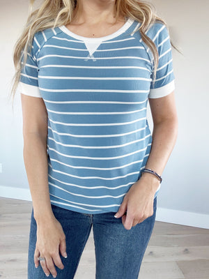 Meet Me in the Middle Striped Short Sleeve in Blue