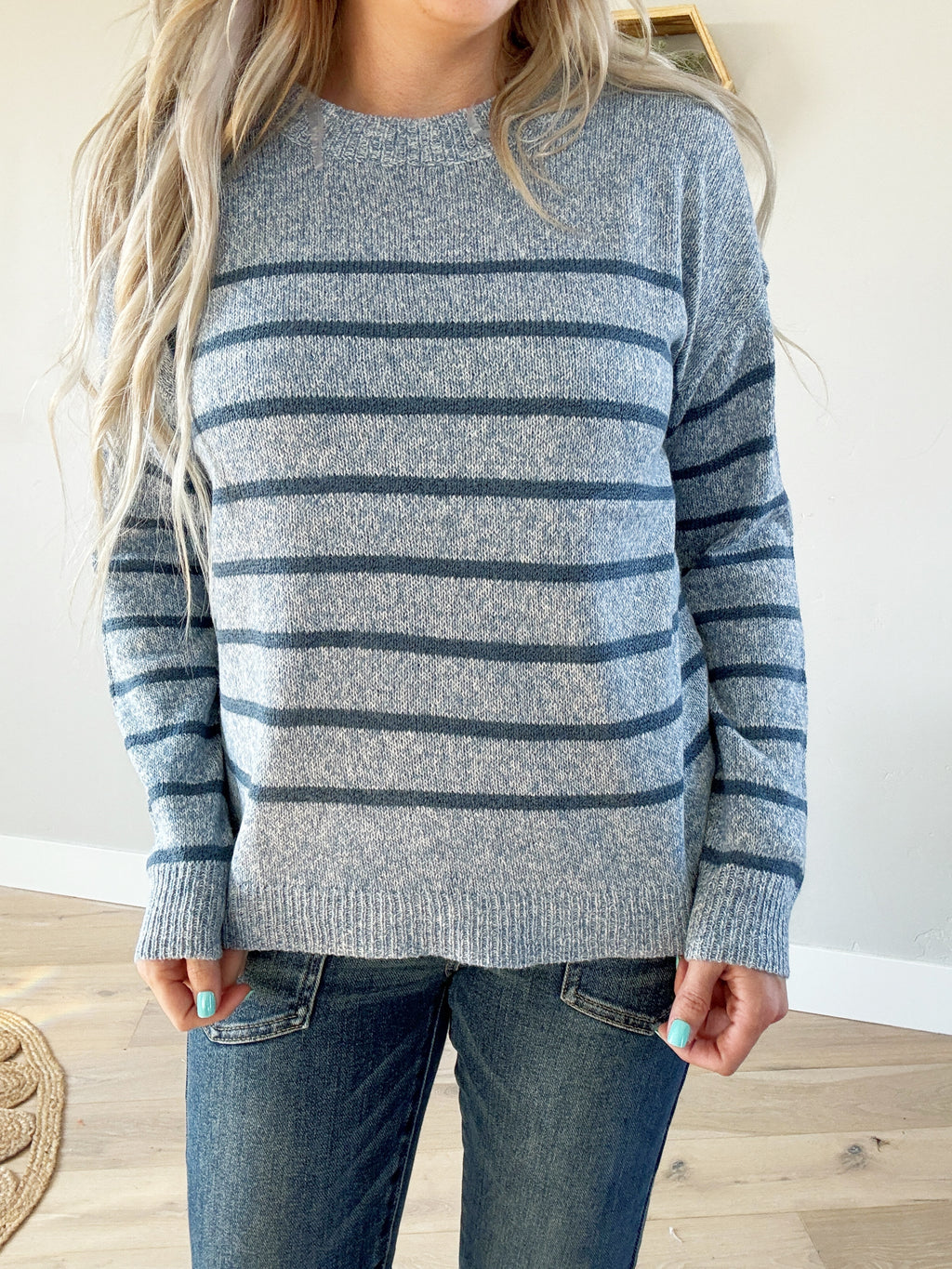 Ready to Go Striped Pullover Sweater in Denim