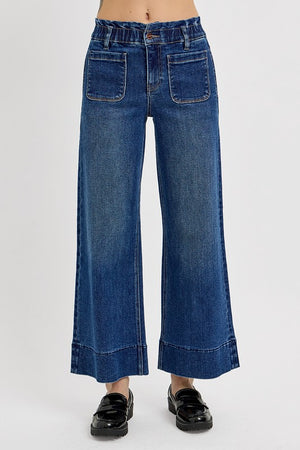 Risen Elastic Band Wide Leg Jeans