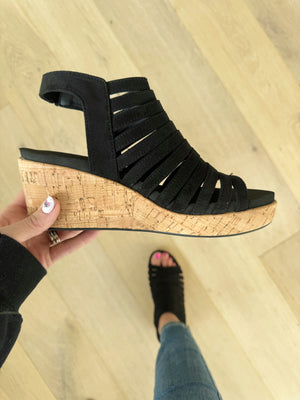 Corky's Oopsie Daisy Sandals in Black Faux Suede