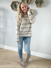 It Was You All Along Striped Crew Neck Sweater in Oatmeal and Charcoal