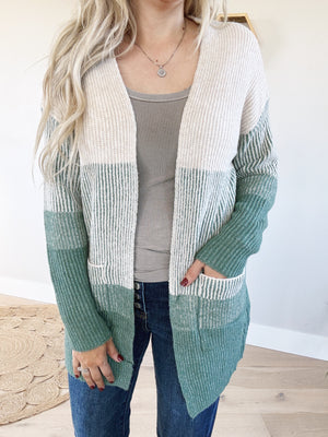 Time Well Spent Color Block Cardigan in Kale