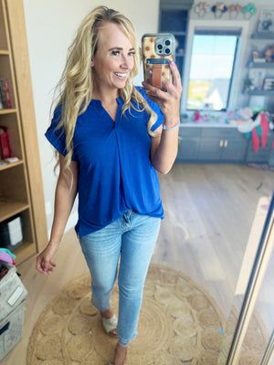 Always Friendly Solid Wrinkle Free Top in Royal Blue