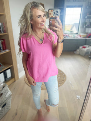 Girl's Night V-Neck Short Sleeve in Pink