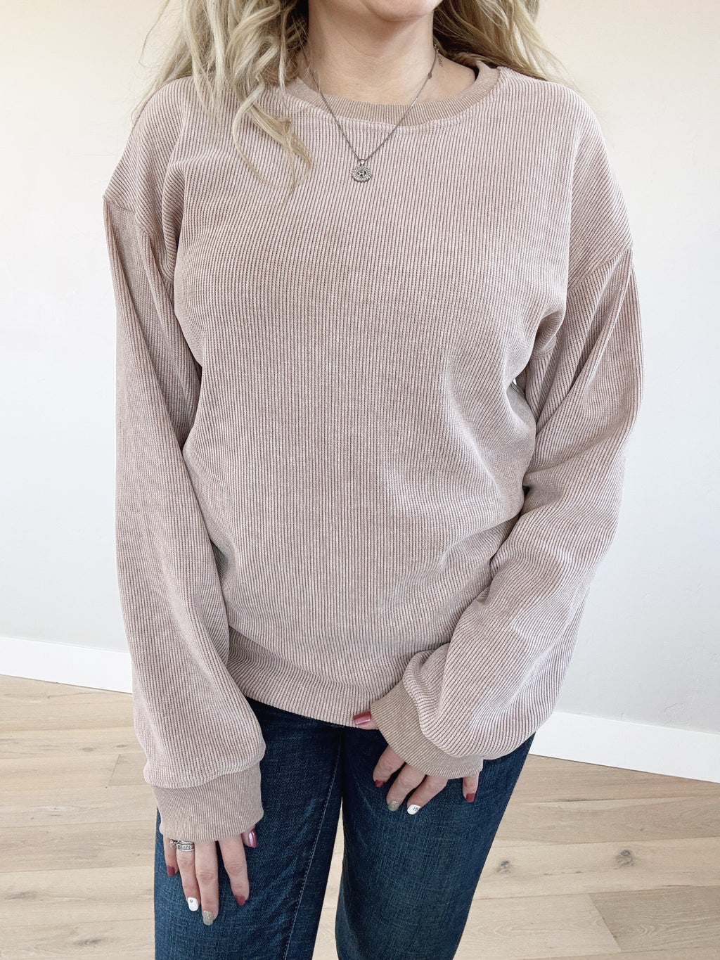 For The Fun Of It Corded Knit Dropped Shoulder Sweatshirt (Multiple Colors (Pink Label)