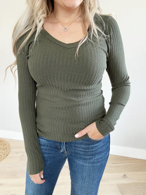 Magnolia Long Sleeve V-Neck in Olive