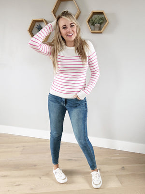 Stronger Than Yesterday Striped Sweater in Pink and Ivory