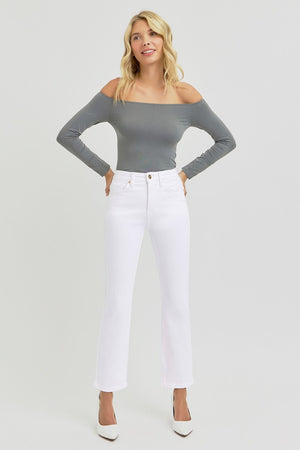 Risen Tummy Control Elastic Band High Rise Crop Straight Jeans