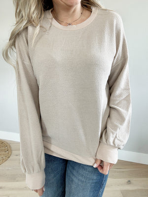 Watch Me Long Sleeve Knit Top in Taupe