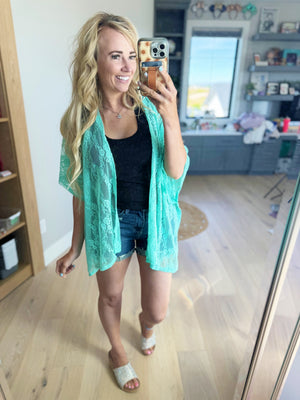 Good Days Ahead Lace Kimono In Mint