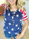 4th of July Parade Flag Themed Top with Button Front