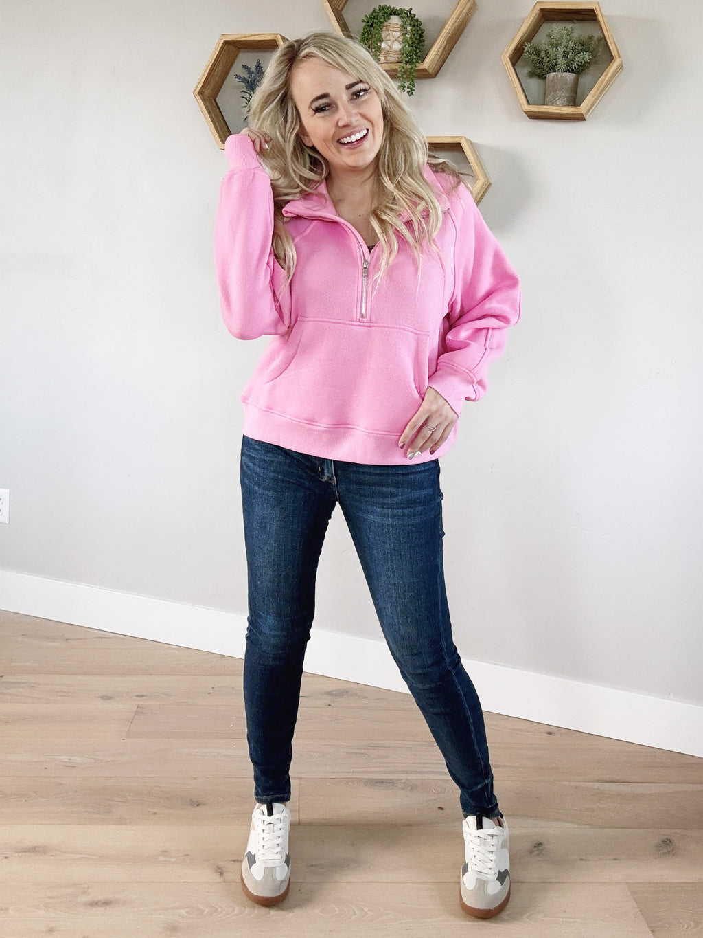 Big City Girl Half-Zip Sweatshirt in Pink