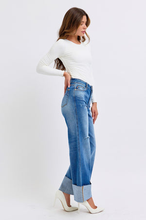 Judy Blue Distressed High Rise Wide Leg Jeans