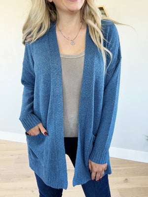 Just Because Open Front Cardigan in Indigo