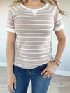 Meet Me in the Middle Striped Short Sleeve in Taupe