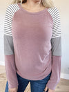 It's Time Long Sleeve with Striped Shoulders in Mauve