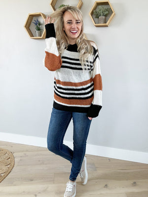 All About It Striped Long Sleeve Sweater (Pink Label)