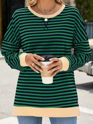 Off We Go Striped Long Sleeve Sweatshirt (Multiple Colors) (Pink Label)