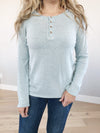 Cozy Vibes Longe Sleeve Henley Top in Dusty Aqua