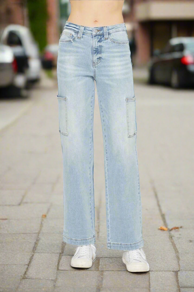 Judy Blue High Rise Straight Cargo Jeans