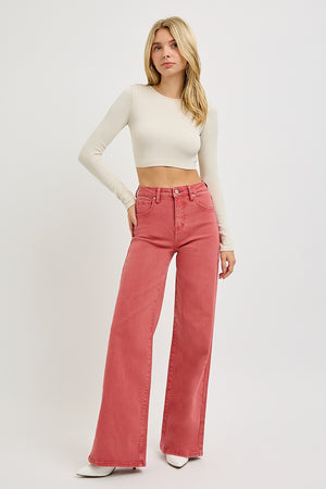 Risen High Rise Tummy Control Wide Leg Jeans