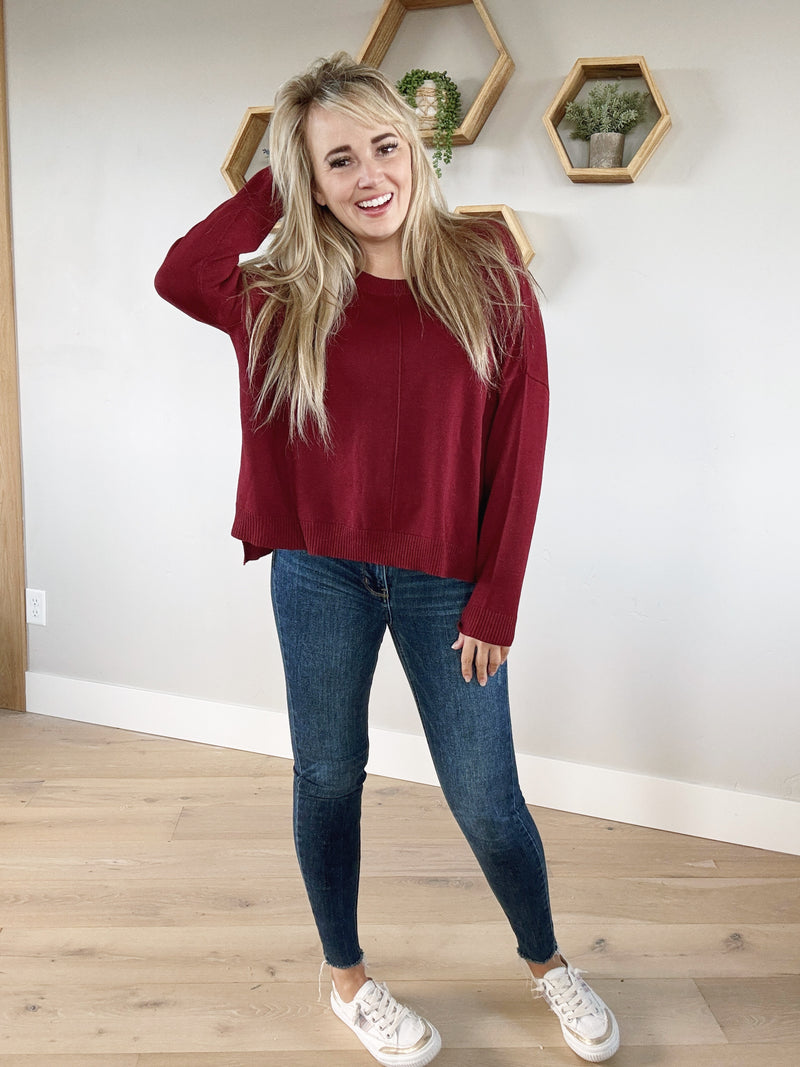 In The End Extended Shoulder Sweater in Rosewood