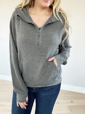 Bitter Sweet Modal Quarter Zip Hoodie in Heather Charcoal