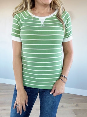 Meet Me in the Middle Striped Short Sleeve in Green