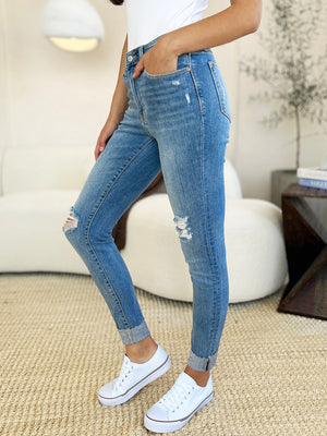 Judy Blue Mid Rise Cuffed Skinny Jeans