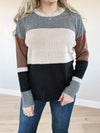 Insta Cute Color Block Pullover Sweater in Charcoal