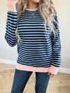 Off We Go Striped Long Sleeve Sweatshirt (Multiple Colors) (Pink Label)