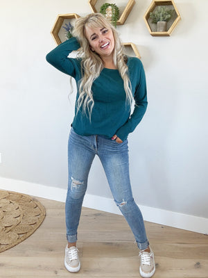 Gotta Go Long Sleeve Sweater in Dark Jade