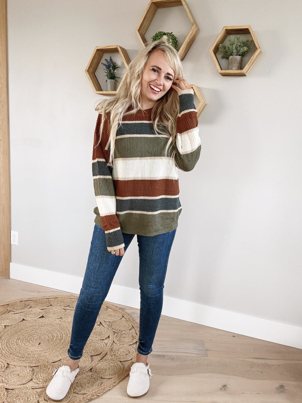 Opportunities Striped Sweater in Mocha and Olive