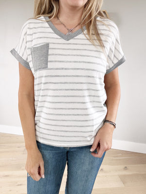 Only One for Me Striped Short Sleeve in Ivory and Heather Gray