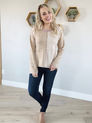 Come Back Mixed Fabric Long Sleeve in Mixed Taupe