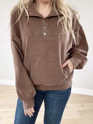 Stand Up Brushed Long Sleeve Top in Brown