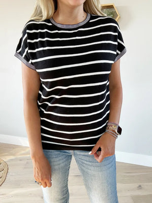 Flying First Class Striped Cap Sleeve Knit Top (Multiple Colors) (Pink Label)