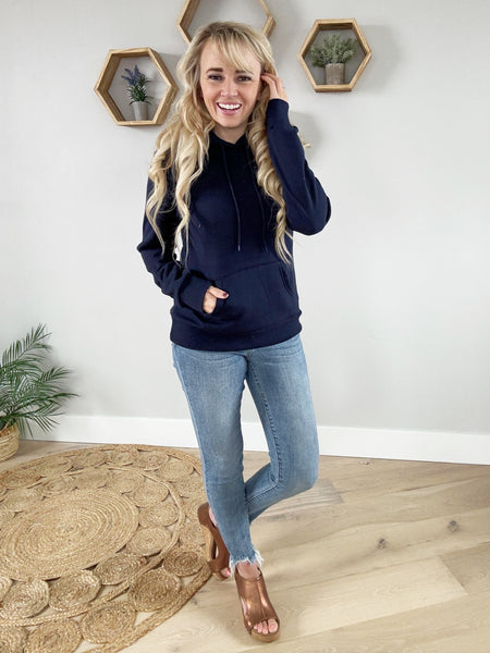 Navy blue hoodie online outfit