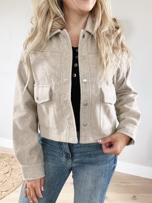 Put Together Button Down Cropped Jacket in Oatmeal