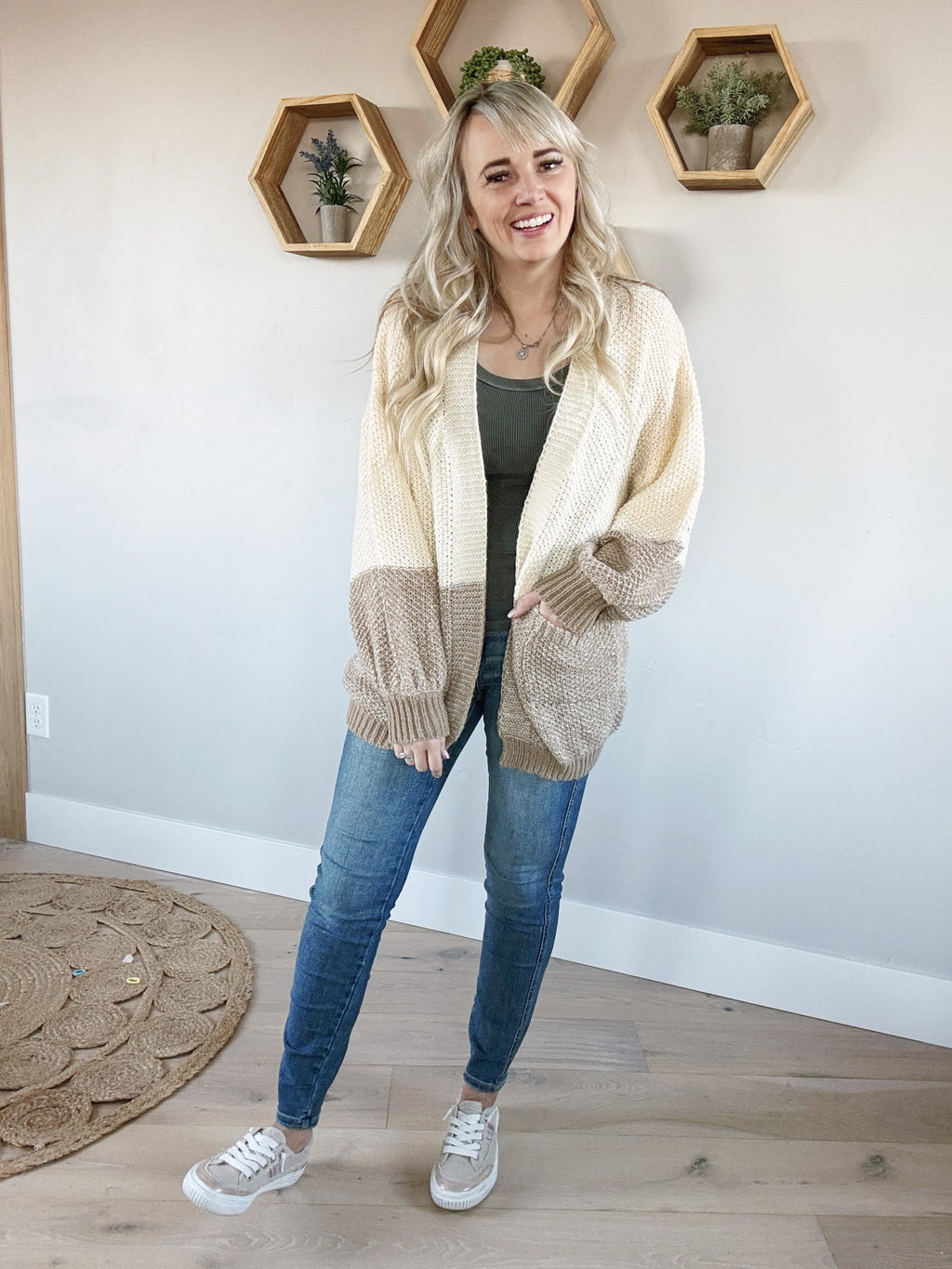 Compatible Long Sleeve Knit Cardigan in Ivory