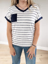 Only One for Me Striped Short Sleeve in Ivory and Navy