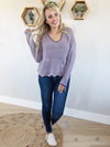 Strike A Pose Sweater with Scalloped Edge in Grape