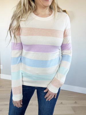 Faithfully Color Block Crew Neck Sweater in Light Oatmeal