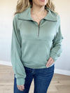 Happy Days High Neck Half-Zip Sweatshirt in Sage Green