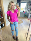 Surprise Party V-Neck Scallop Tulip Sleeve Top in Fuchsia