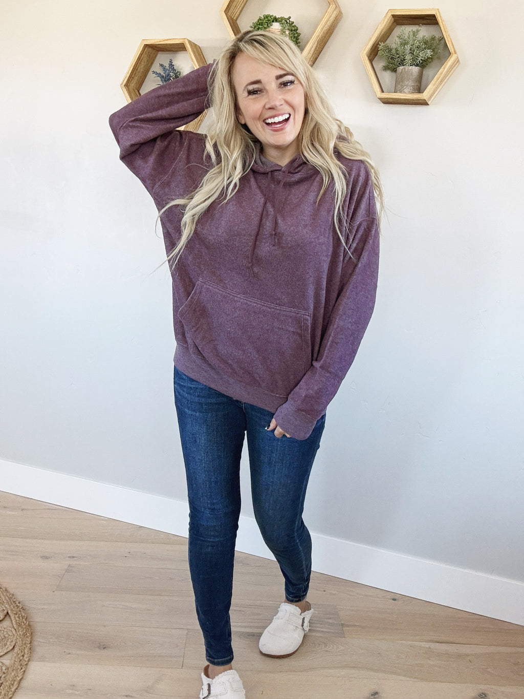 Quick Witted Brushed Oversized Hoodie in Dark Plum