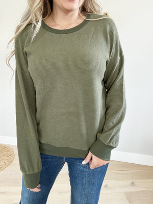 Watch Me Long Sleeve Knit Top in Olive