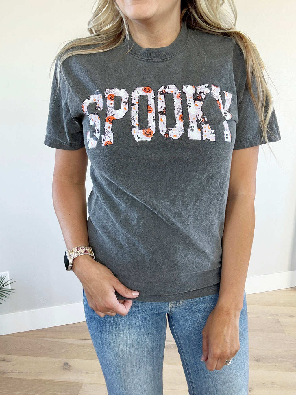 Varsity Spooky Graphic Tee in Pepper